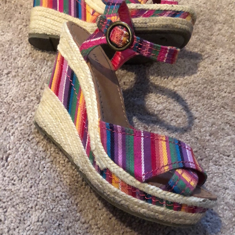 Nine West  Rainbow Multicolor Striped Wedge Sandals Size 7.5